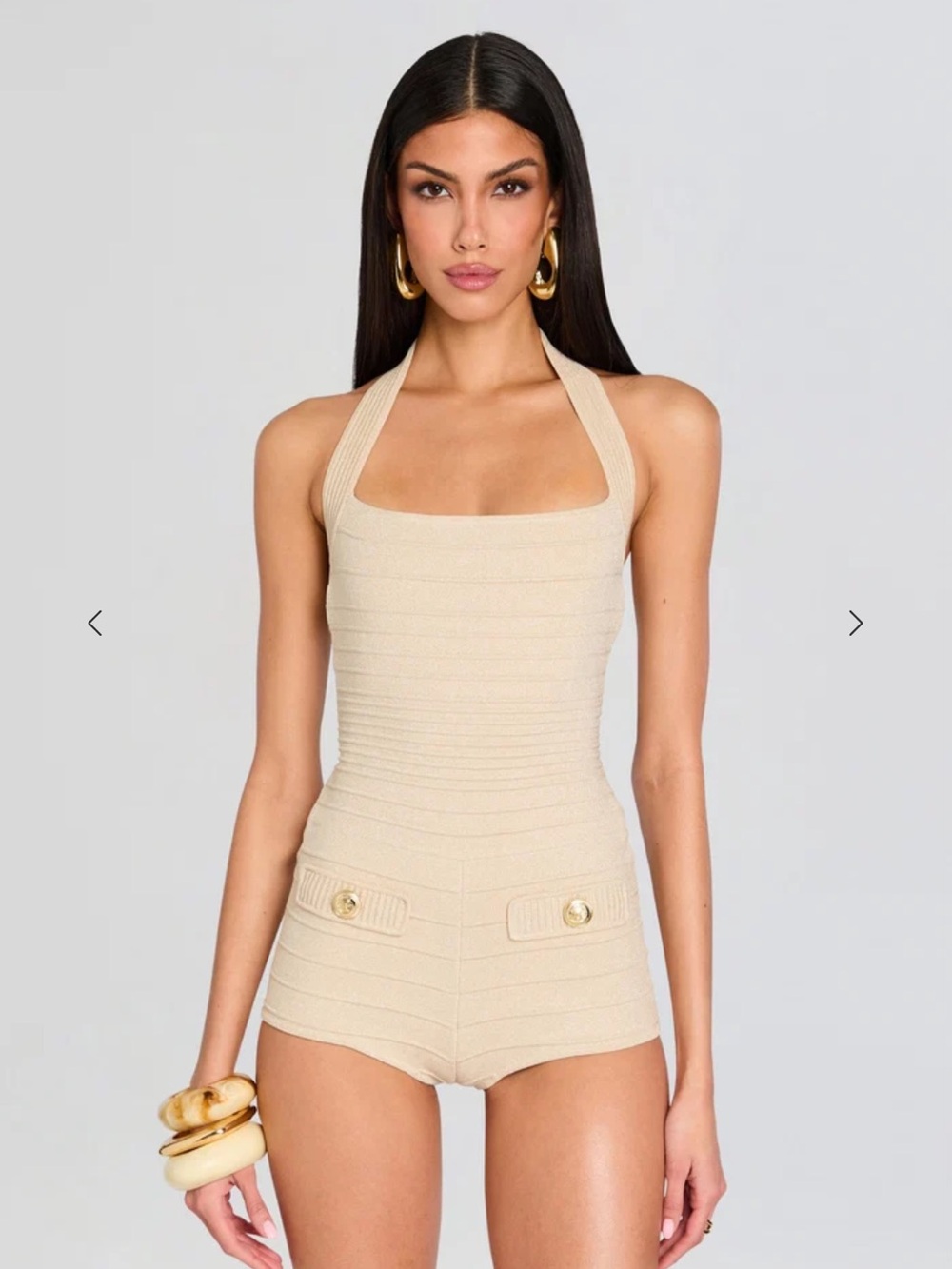 Retrofete Beige Halter Knit Romper